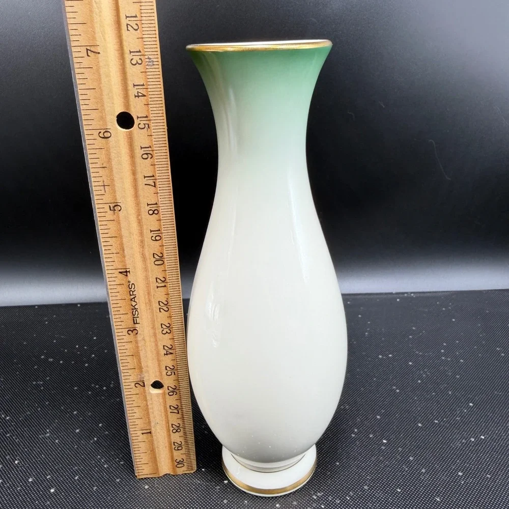 Rosenthal Kronach Germany Chrysopras Porcelain Vase Green Ombre Gold‎ Trim 7inch